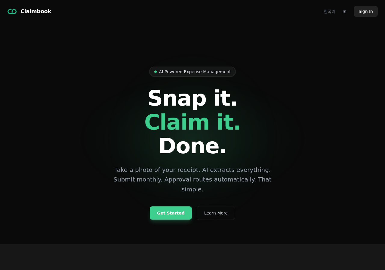 ClaimBook 홈페이지 — Snap it. Claim it. Done.